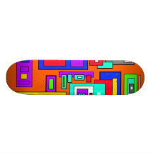 Multicolored squares and rectangles on orange custom skateboard