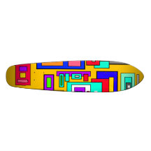 Multicolored squares and rectangles on yellow skate boards