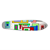 Multicolored squares and rectangles skateboard deck