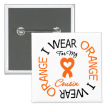 Multiple Sclerosis Orange Ribbon Cousin Pinback Buttons