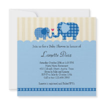 Mum and Baby Elephant Baby Boy Shower Invitation