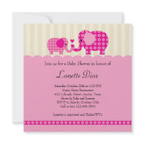 Mum and Baby Elephant Baby Girl Shower Invitation