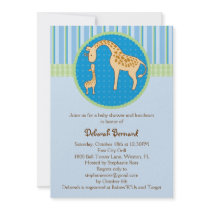 Mum and Baby Giraffe Baby Boy Shower Invitation