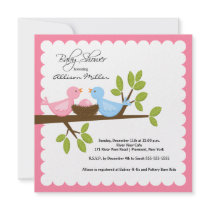 Mum & Dad Birds with Baby Bird Baby Shower Personalized Invites
