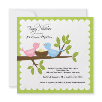 Mum & Dad Birds with Baby Bird Baby Shower Personalised Invite