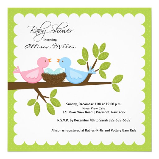 Mum & Dad Birds with TWINS Baby Shower Personalized Invitations