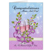 mum & dad wedding vow renewal card with pink champ