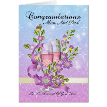 mum & dad wedding vow renewal card with pink champ