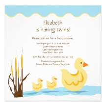 Mum Duck & Baby Duck Twins Baby Shower Invitations