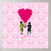 Mum, kids with heart shaped balloons print