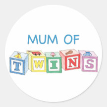 Mum of Twins Blocks Round Stickers