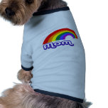 "Mum" with rainbow pet clothing