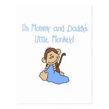 Mummy and Daddy's Monkey -Blue Tshirts and Gifts Postcard