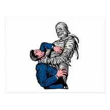 mummy choking man in business suit post cards