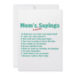 Mum's favourite sayings on gifts for her. invitations