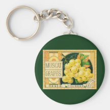Muscat Grapes, Vintage Fruit Crate Label Art Keychains