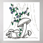 Mushrooms & Morning Glories print