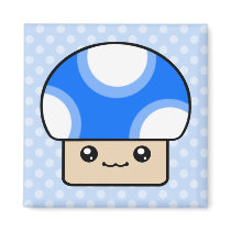 Mushy Puffs Blue Kawaii Mushroom Magnet
