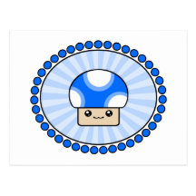Mushy Puffs Kawaii Mushroom Blue Postcard