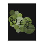 Music notes and polka dots – green postcards
