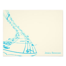 Music Notes Flat Note Card (blue) Personalized Invites