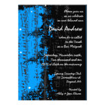 Music Notes Stars Bar Mitzvah Invitation blue