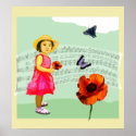 Music of spring with child, butterflies, poppy posters