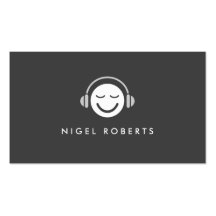Music smiley DJ musician modern elegant grey Business Card Template