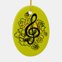 Musical Dragon treble clef peonies Custom Ornament