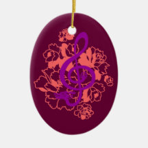 Musical Dragon treble clef peonies Custom Ornament