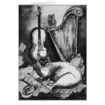 MUSICAL FATHER'S DAY CAT AND OWL  Black White Greeting Cards