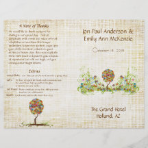 Musical Flower Tree Wedding Program Burlap Weave Personalised Flyer