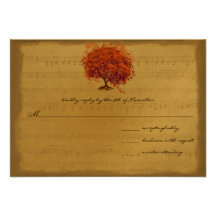 Musical Gold Orange Plum Heart Leaf Tree Weddings Custom Invites