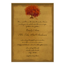 Musical Gold Orange Plum Heart Leaf Tree Weddings Custom Invitation