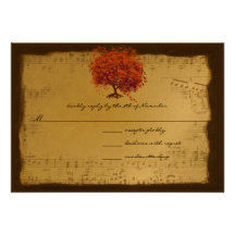 Musical Gold Orange Plum Heart Leaf Tree Weddings Personalized Invitation