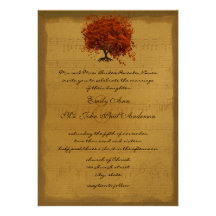 Musical Gold Orange Plum Heart Leaf Tree Weddings Personalized Announcements