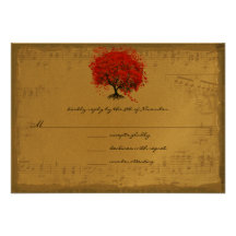 Musical Gold Red Heart Leaf Tree Custom Invites