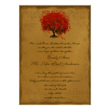 Musical Gold Red Heart Tree Wedding Invite