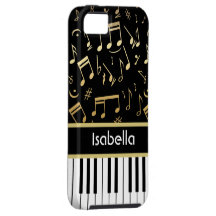 Musical Notes and Piano Keys Black and Gold