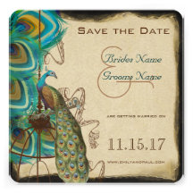 Musical Peacock Bird Cage Feather Save the Date Personalised Invite