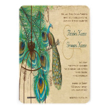 Musical Peacock Bird Cage Feather Wedidng Invitate Custom Announcements