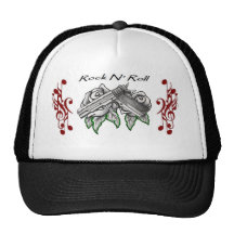 musical roses and a pistol mesh hat