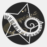 Musical Star golden notes Round Sticker