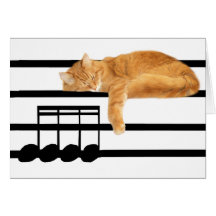 Musical tabby kitty cat greeting cards