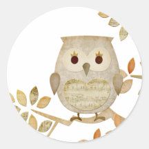 Musical Tree Owl Round Sticker