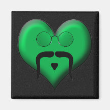 Mustache Man on Green Heart, Very Retro! Fridge Magnet