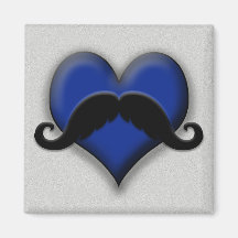 Mustache on Blue Heart, Very Retro! Fridge Magnet