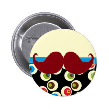 Mustache on Retro Background Button