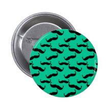 Mustache Pattern on Green Background Pinback Buttons
