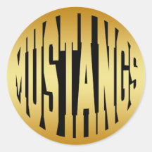 MUSTANGS - GOLD TEXT ROUND STICKER